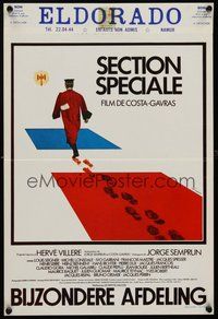 2b645 SPECIAL SECTION Belgian '75 Costa-Gavras, different art of man walking on French flag!