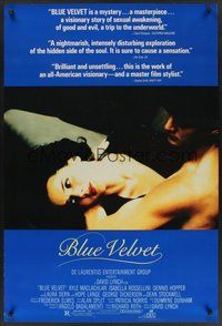 2b134 BLUE VELVET 1sh '86 directed by David Lynch, sexy Isabella Rossellini, Kyle McLachlan!