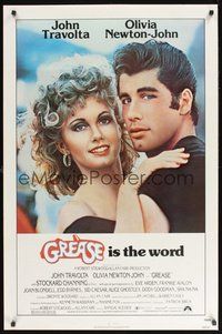2b039 GREASE 1sh '78 close up of John Travolta & Olivia Newton-John in a most classic musical!