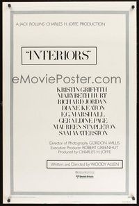 2b047 INTERIORS 1sh '78 Woody Allen, Diane Keaton, Mary Beth Hurt, Kristin Griffith