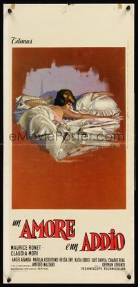 2b290 DONDE TU ESTES Italian locandina '64 art of sexy Claudia Mori alone in bed by Serafini!