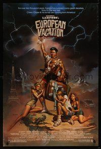 2b192 NATIONAL LAMPOON'S EUROPEAN VACATION 1sh '85 Boris Vallejo art with strongman Chevy Chase!