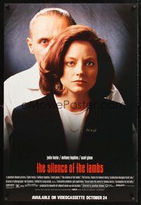 2b217 SILENCE OF THE LAMBS 2-sided video 1sh '90 great image of Jodie Foster & Anthony Hopkins!