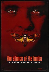2b219 SILENCE OF THE LAMBS style B teaser DS 1sh '90 image of Anthony Hopkins with moth over mouth!