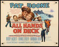 2c012 ALL HANDS ON DECK 1/2sh '61 Navy Captain Pat Boone, sexy Barbara Eden on ladder!