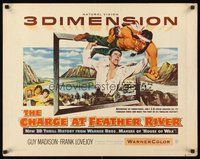 2c074 CHARGE AT FEATHER RIVER 1/2sh '53 great 3-D artwork of Guy Madison throwing Native American!
