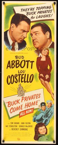2d085 BUCK PRIVATES COME HOME insert '47 Bud Abbott & Lou Costello are back from the front!