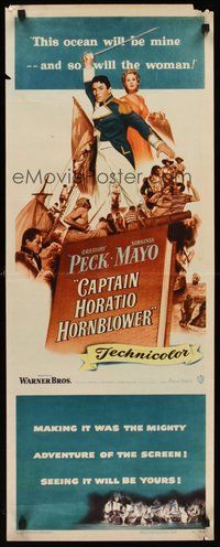 2d098 CAPTAIN HORATIO HORNBLOWER insert '51 Gregory Peck with sword & pretty Virginia Mayo!