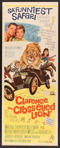 2d106 CLARENCE THE CROSS-EYED LION insert '65 Africa safari, wacky art of cross-eyed lion driving!