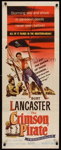 2d115 CRIMSON PIRATE insert '52 great image of barechested Burt Lancaster swinging on rope!
