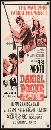 2d120 DANIEL BOONE FRONTIER TRAIL RIDER insert '66 pioneer Fess Parker in coonskin hat!