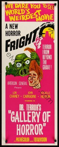 2d141 DR. TERROR'S GALLERY OF HORROR insert '67 Lon Chaney Jr in world's weirdest movie!