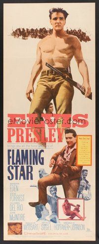 2d152 FLAMING STAR insert '60 Elvis Presley playing guitar & close up barechested with rifle!