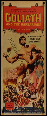 2d175 GOLIATH & THE BARBARIANS insert '59 art of Steve Reeves protecting sexy Chelo Alonso!