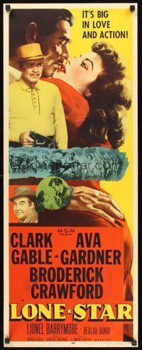 2d252 LONE STAR insert '51 Clark Gable with gun & close up kissing sexy Ava Gardner!