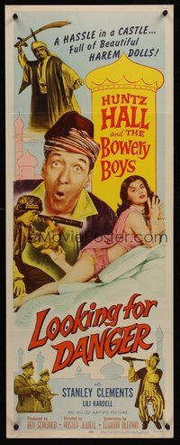 2d253 LOOKING FOR DANGER insert '57 Bowery Boys, wacky image of Huntz Hall checking out babe!