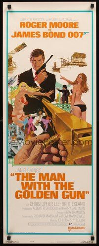 2d284 MAN WITH THE GOLDEN GUN insert '74 art of Roger Moore as James Bond by Robert McGinnis!
