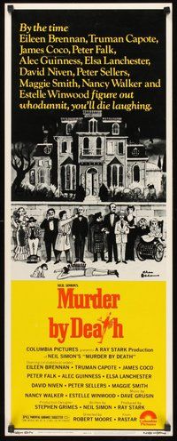 2d312 MURDER BY DEATH insert '76 great Charles Addams art of cast by dead body & spooky house!