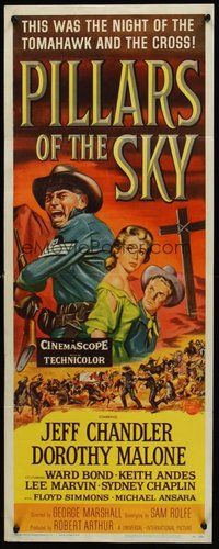 2d377 PILLARS OF THE SKY insert '56 soldier Jeff Chandler & pretty Dorothy Malone fight Indians!