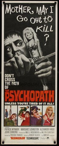 2d400 PSYCHOPATH insert '66 Robert Bloch, wild horror image, Mother, may I go out to kill?