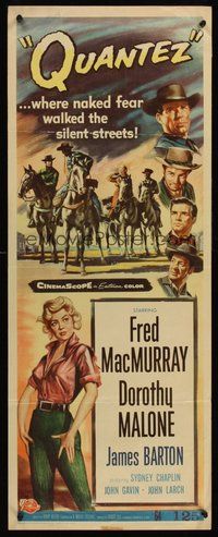 2d405 QUANTEZ insert '57 artwork of Fred MacMurray & sexy Dorothy Malone with torn shirt!