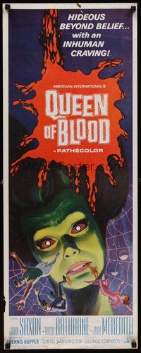 2d407 QUEEN OF BLOOD insert '66 Basil Rathbone, cool art of female monster & victims in her web!
