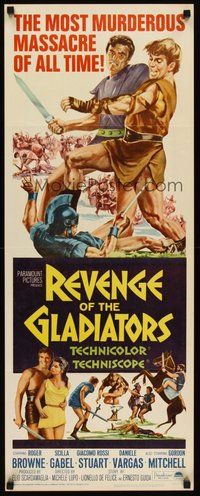 2d428 REVENGE OF SPARTACUS insert '65 great artwork image of gladiators fighting w/swords!