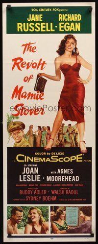 2d429 REVOLT OF MAMIE STOVER insert '56 artwork of super sexy Jane Russell in red dress!