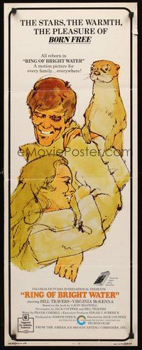2d437 RING OF BRIGHT WATER insert '69 romantic art of Bill Travers & Virginia McKenna with otter!