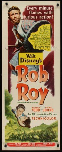 2d448 ROB ROY laminated insert '54 Disney, Richard Todd as The Scottish Highland Rogue!
