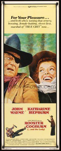 2d451 ROOSTER COGBURN insert '75 great art of John Wayne with eye patch & Katharine Hepburn!