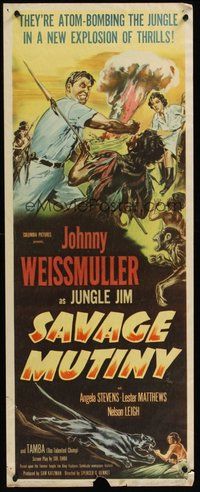 2d474 SAVAGE MUTINY insert '53 art of Johnny Weissmuller as Jungle Jim w/pretty Angela Stevens!
