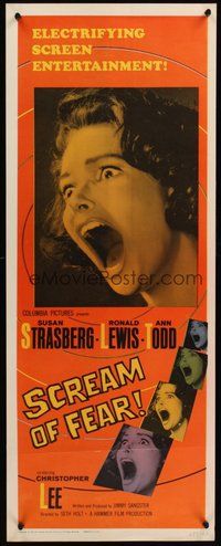 2d480 SCREAM OF FEAR insert '61 Hammer, classic terrified Susan Strasberg horror image!