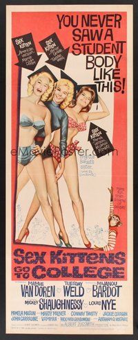 2d500 SEX KITTENS GO TO COLLEGE insert '60 sexy art of Van Doren, Tuesday Weld & Bardot's sister!