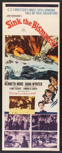 2d526 SINK THE BISMARCK insert '60 Kenneth More, great WWII clash of battleships art!