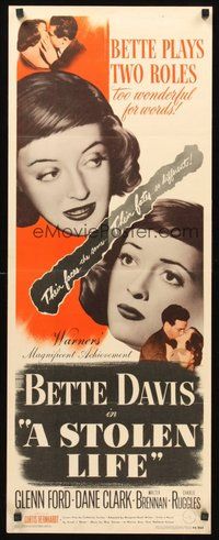 2d565 STOLEN LIFE insert '46 Bette Davis as identical twins with different fates, Glenn Ford