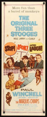 2d566 STOP LOOK & LAUGH insert '60 Three Stooges, Larry, Moe & Curly + chimpanzees & dummy!