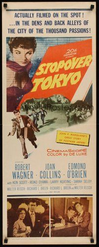 2d568 STOPOVER TOKYO insert R61 artwork of sexy Joan Collins & spy Robert Wagner in Japan!