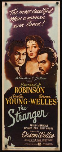 2d575 STRANGER insert '46 cool close up artwork of Orson Welles, Edward G. Robinson & Loretta Young!