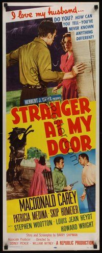 2d576 STRANGER AT MY DOOR insert '56 preacher MacDonald Carey, Patricia Medina, held hostage