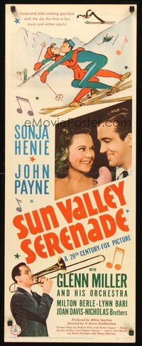 2d583 SUN VALLEY SERENADE insert '41 Sonja Henie, John Payne, Glenn Miller + skiing artwork!