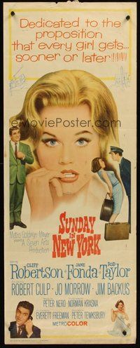 2d584 SUNDAY IN NEW YORK insert '64 art of Cliff Robertson, Rod Taylor & pretty Jane Fonda!