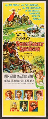 2d596 SWISS FAMILY ROBINSON insert '60 John Mills, Walt Disney family fantasy classic!