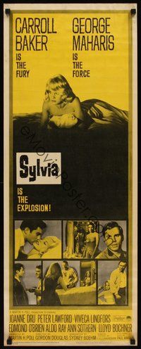2d598 SYLVIA insert '65 sexy Carroll Baker is the powder, George Maharis is the fuse!
