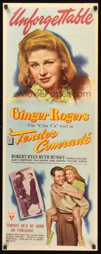 2d615 TENDER COMRADE insert '44 pretty Ginger Rogers Chin-Up Girl & Robert Ryan!
