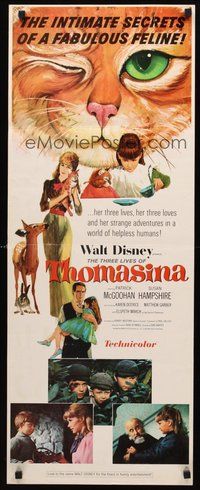 2d629 THREE LIVES OF THOMASINA insert '64 Walt Disney, great art of winking & smiling cat!