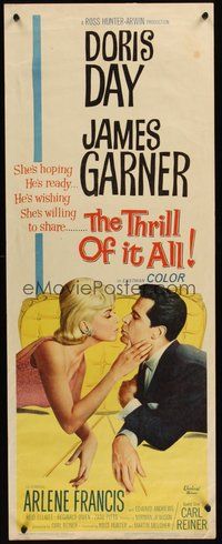 2d632 THRILL OF IT ALL insert '63 wonderful artwork of Doris Day kissing James Garner!