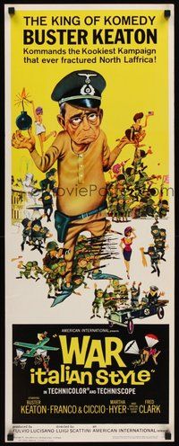 2d721 WAR ITALIAN STYLE insert '66 Due Marines e un Generale, cartoon art of Buster Keaton as Nazi!