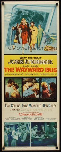 2d728 WAYWARD BUS insert '57 art of sexy Joan Collins & Jayne Mansfield, from John Steinbeck novel!