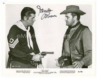 2e263 JAMES BROWN signed 8x10 REPRO still '80s close up pointing gun at bad guy in Gun Fight!
